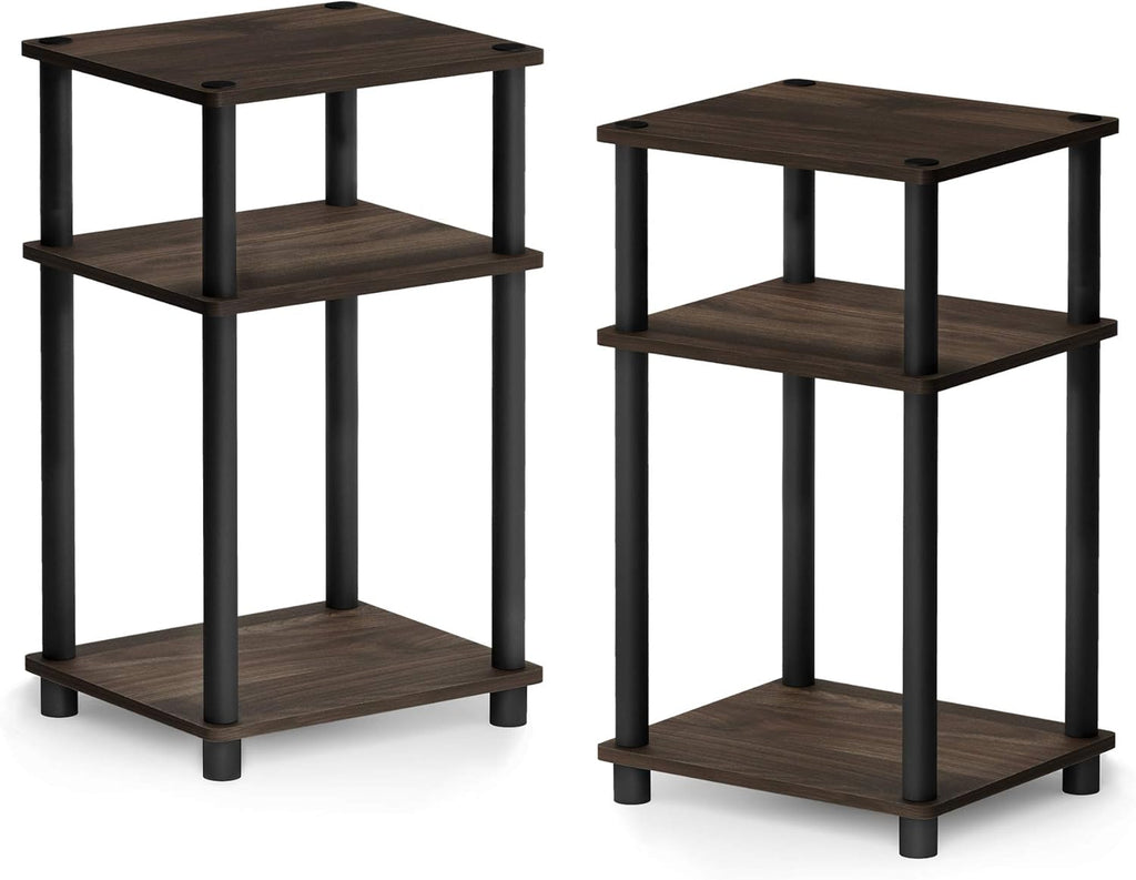 Furinno JUST Side Table, 3-Tier End Table, Open Shelves Night Stand, Bedside Table, Toolless Assembly, for Living Room, Bedroom, Bathroom, Columbia Walnut
