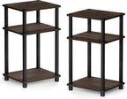 Furinno JUST Side Table, 3-Tier End Table, Open Shelves Night Stand, Bedside Table, Toolless Assembly, for Living Room, Bedroom, Bathroom, Columbia Walnut