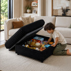 35.3" Corduroy Ottoman with Storage Oversized Ottoman for Modular Sectional Couches Foot Rest Stool with Hidden Compartment for Living Room, Apartment (Black, 35.3")