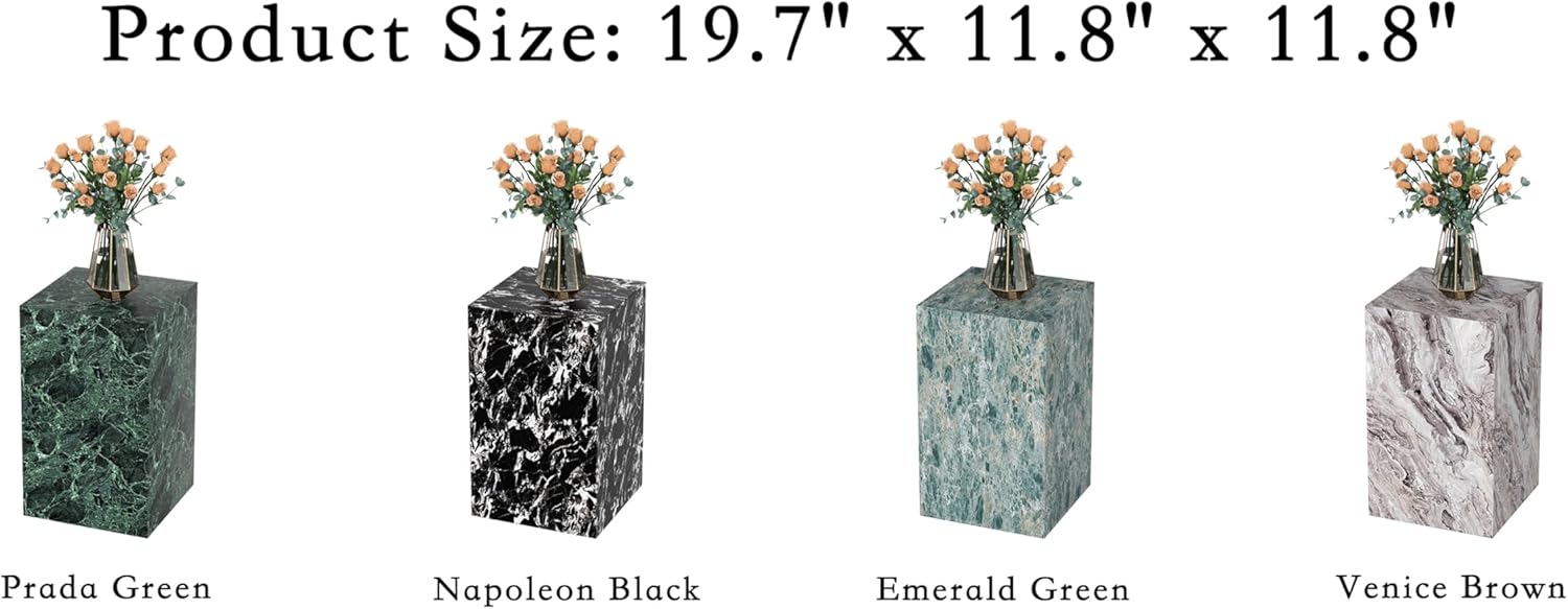 Modern Marble Side Table, 20" Small Square End Table for Living Room, Bedroom, Exhibition Hall, Suitable for Displaying Vases, Statues, Table Lamps, etc. (MAXCAP: 90 Lbs) Napoleon Black