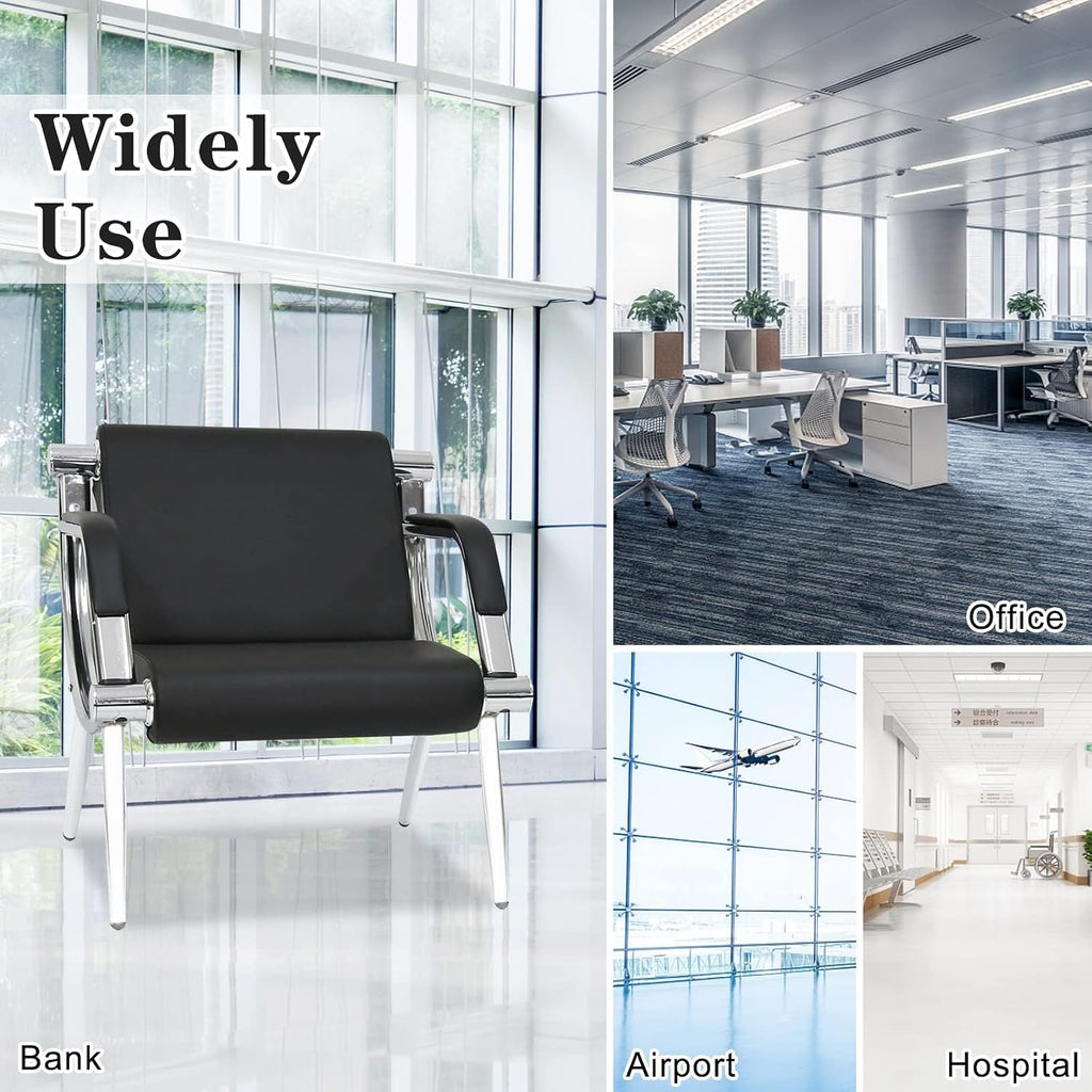 kinbor 4 PCS Waiting Room Guest Chairs, PU Leather Office Reception Chair, Lobby Furniture Reception Sofa Seat with Arms for Airport Salon Clinic, Black