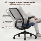 COLAMY Aether Executive Office Chair for Long Hours, One-Touch Easy Adjust Managerial Desk Chair with Levitating Seat Cushion & Pilot-Level Sync Armrests, 300 LBS Mid Back Mesh Computer Chair,Blue