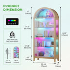 HNEBC Arched Display Case with RGB Lights, 69" Tall 5-Tier Tempered Glass Display Cabinet with Doors, LED Curio Cabinet with Shelf, Floor Standing Bookcase for Living Room(Natural)