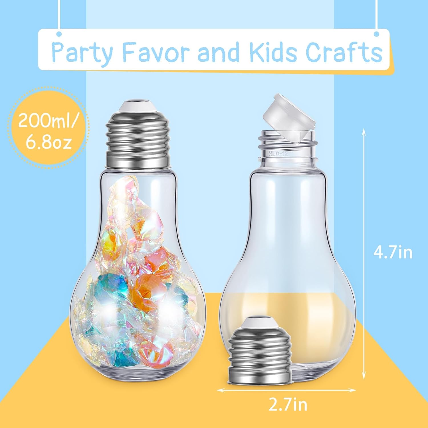 Tessco for you 36 Pcs 6.8 oz/ 200 ml Plastic Light Bulb Jars Clear Plastic Candy Jars Bulb Vase Christmas Ornament Storage Container with Lid Fillable Ornament for Candy DIY Craft Hanging(Silver)