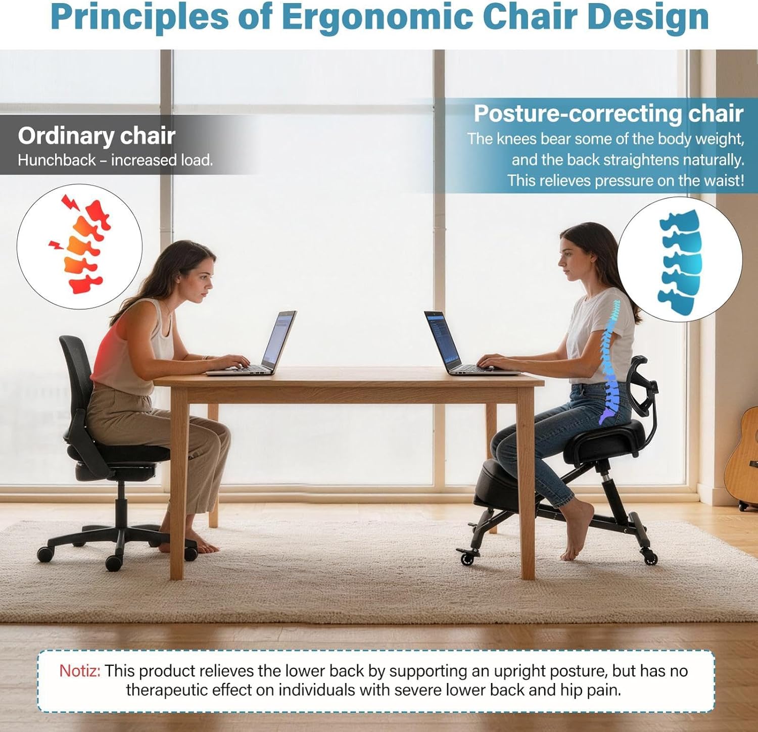 Ergonomic Kneeling Chair with Backrest & Lumbar Support, Adjustable Desk Chair with Wheels & Thick Cushion, Improve Sitting Postures & Relieve Lower Back Pressure, Perfect for Study & Work from Home