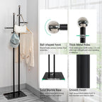 JIAYUEJU Coat Rack Freestanding with Marble Base, Heavy Duty Metal Clothes Rack, Corner Coat Tree Hat Rack for Entryway Bedroom Living Room Hotel 14.96 x 10.24 x 68.9 Inches (Black)