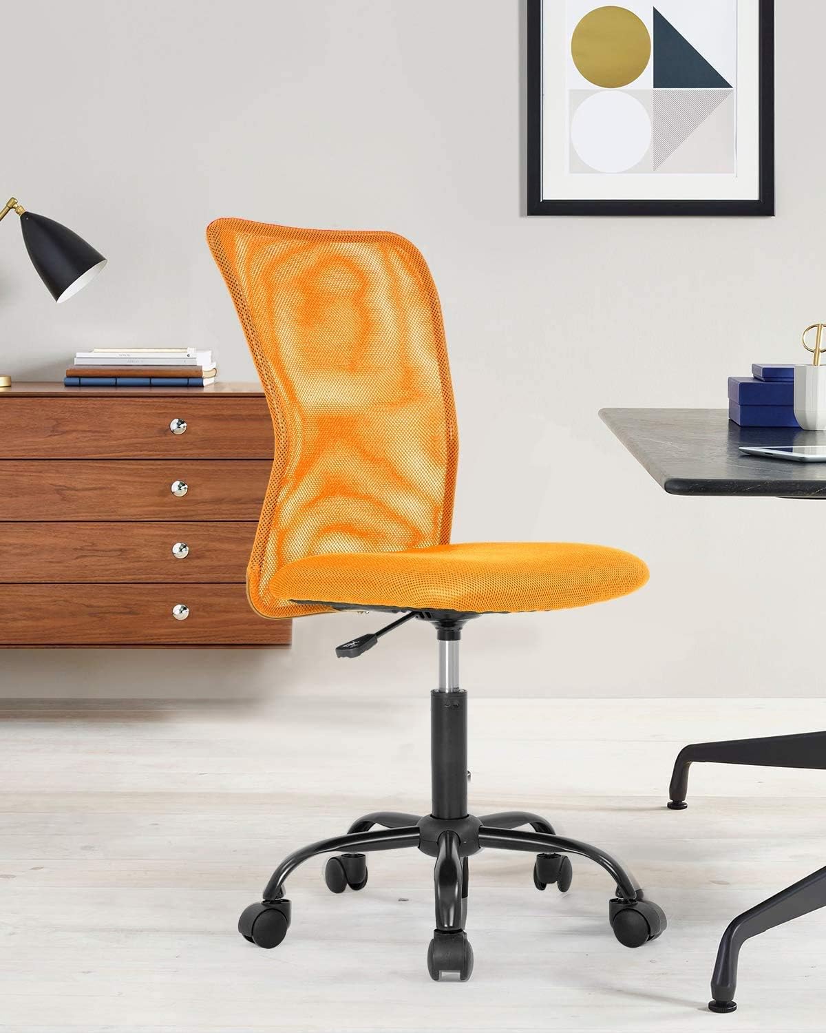 Meet perfect Office Chair, Ergonomic Desk Chair with Adjustable Height and Lumbar Support, Small Computer Mesh Chair Drafting Chair No Arms, Rolling Swivels Armless Conference Room Task Chair- Orange
