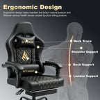 Symino Gaming Chair with Footrest, Linkage Armrests & 10cm Thick Seat, PU Leather Ergonomic Computer Chair, 150° Recline Office Chair, Black