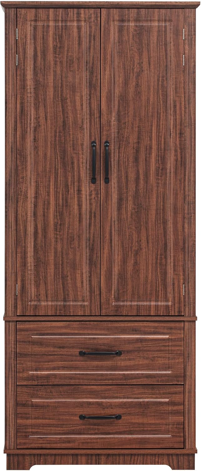 71" Kitchen Pantry with 2 Large Drawers,Embossed Texture Freestanding Cupboard with 8 Door Shelves and 3 Shelves,for Dining Room Living Room (Laundry Brown#i)