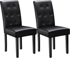 Furmax Upholstered Dining Chairs Set of 2, PU Leather Dinning Room Chairs, Button Tufted Kitchen Chairs with Adjustable Wood Legs for Dining Room/Living Room/Restaurant (Leather Black, 2)