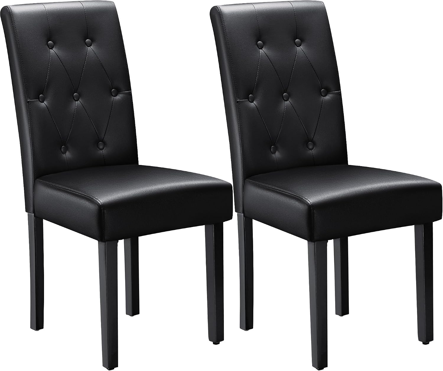 Furmax Upholstered Dining Chairs Set of 2, PU Leather Dinning Room Chairs, Button Tufted Kitchen Chairs with Adjustable Wood Legs for Dining Room/Living Room/Restaurant (Leather Black, 2)