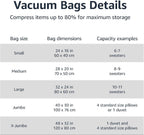 Amazon Basics Vacuum Storage Bags with Hand Pump for Travel, Space Saving Compression Bags for Clothes, Clothing, Blankets and Duvets, Clear, 20 Pack (5 Small, 5 Medium, 5 Large & 5 Jumbo)