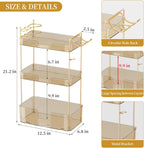 Bathroom Counter Organizer for Vanity, Makeup Organizer Countertop with Holder, Large Capacity Storage Rack, Perfect Large Skincare, Hair Care, Perfume, Easy to Install (Gold, 3Tiers)