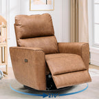 Power Recliner Chair, 270° Swivel Rocking Glider with USB Charging Port, PU Leather Upholstered Fabric, Ergonomic Modern Nursery Chair for Living Room, Bedroom, Nursery (Power Brown)