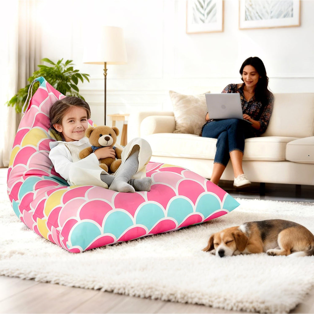 Stuffed Animal Storage Bean Bag Chair Cover for Kids Teens (No Filler) 250L Washable Large Beanbag Cover for Kids' Room Organizing Plush Toys or Home Living Room Textile,Mermaid