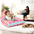 Stuffed Animal Storage Bean Bag Chair Cover for Kids Teens (No Filler) 250L Washable Large Beanbag Cover for Kids' Room Organizing Plush Toys or Home Living Room Textile,Mermaid