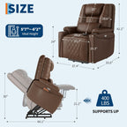 Garvee Power Lift Recliner Chair Sofa, PU Leather Reclining with Charging Ports, Cup Holders, Electric Stand Assist for Elderly, Home Theater Seating with Remote for Living Room, Brown