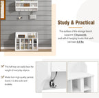 Shoe Storage Bench with Shelves and 4 Hooks, Elegant Hall Tree with Shoes Cubbies and Wall Mounted Coat Rack, Entryway Organizer For Hallway, Foyer, Mudroom, White