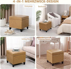 17” Faux Leather Storage Ottoman with Wooden Legs, Upholstered Square Flip-Top Footrest, Extra Seat or Coffee Table for Living Room, Bedroom, Entryway, Light Brown