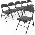 Bonnlo Folding Chair, Fabric Padded Folding Chairs with Cushion, Back and Steel Frame for Indoor Outdoor Outside Dinning Office Camping Use, Black, 6 Pack