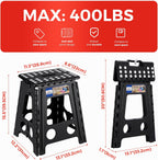 ACKO Folding Step Stool Foldable 16 Inch 400 lbs Capacity, Plastic Stools for Adults and Kids, Collapsible Stools for Kitchen, Stepping Stool with Handle, Black,1 PC