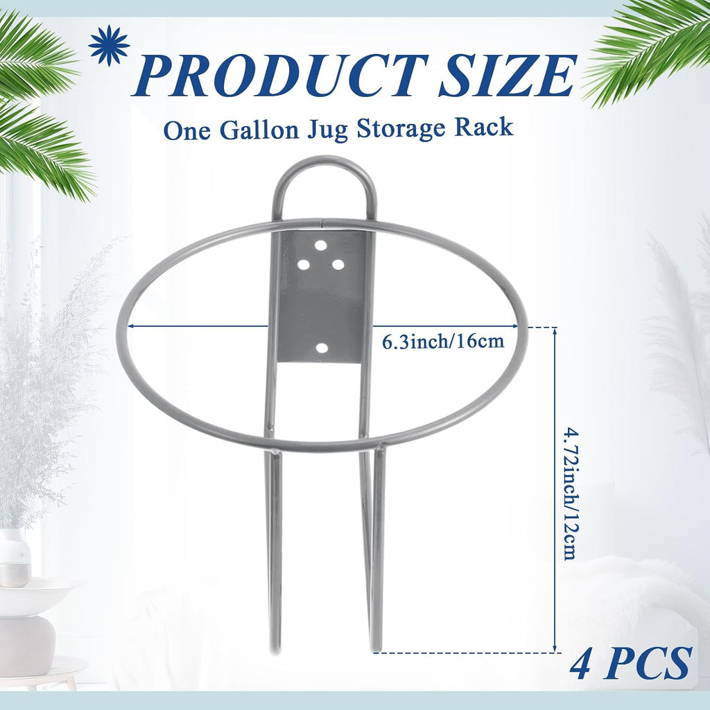 Hicarer 4 Pcs One Gallon Jug Storage Rack Wall Mounted Heavy Duty Steel Wall Rack for 1 Gallon Bottle Round Water Jug Holder with Hardware Hand Sanitizer 6-3/4" W x 5" H x 6-1/2" D (Gray)