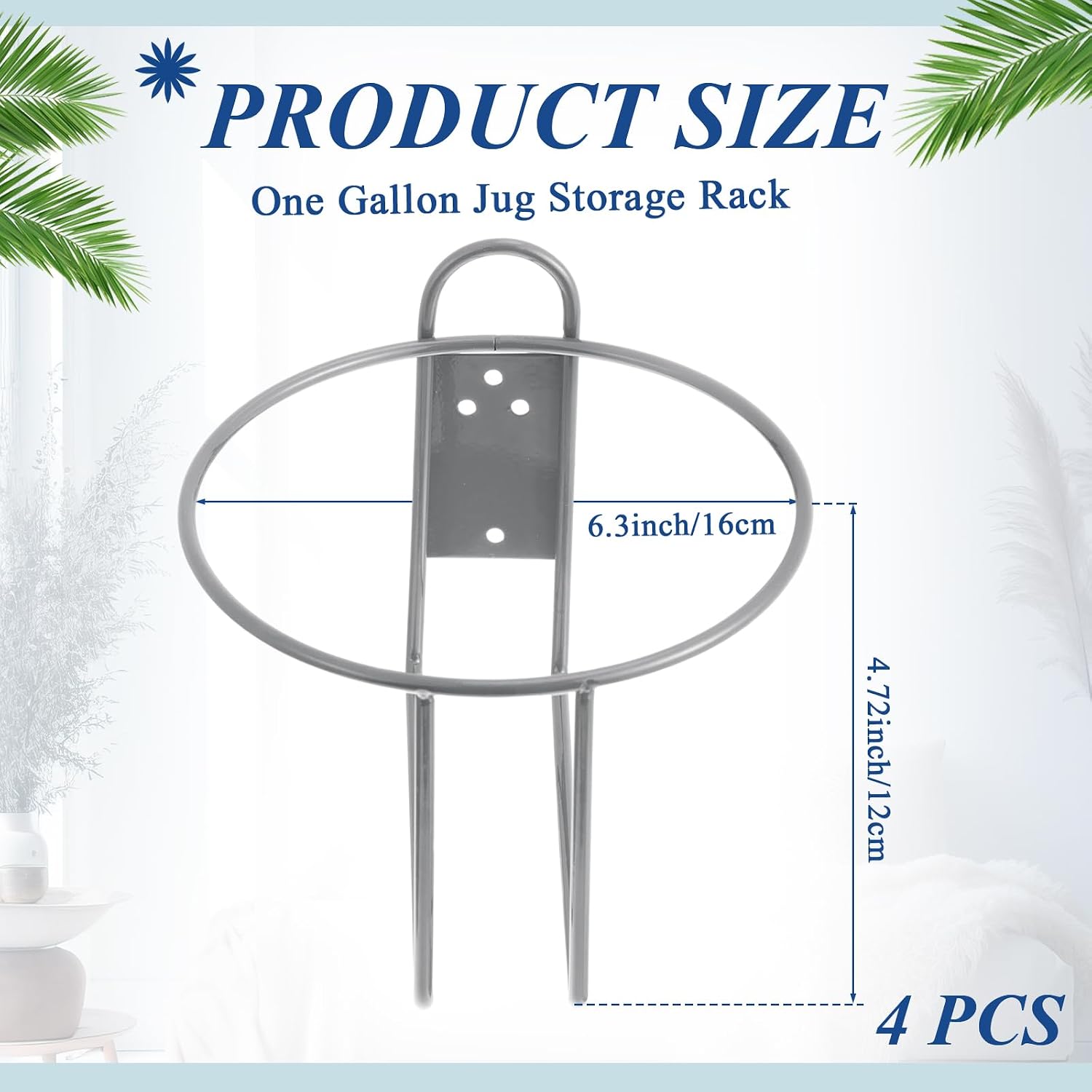 Hicarer 4 Pcs One Gallon Jug Storage Rack Wall Mounted Heavy Duty Steel Wall Rack for 1 Gallon Bottle Round Water Jug Holder with Hardware Hand Sanitizer 6-3/4" W x 5" H x 6-1/2" D (Gray)