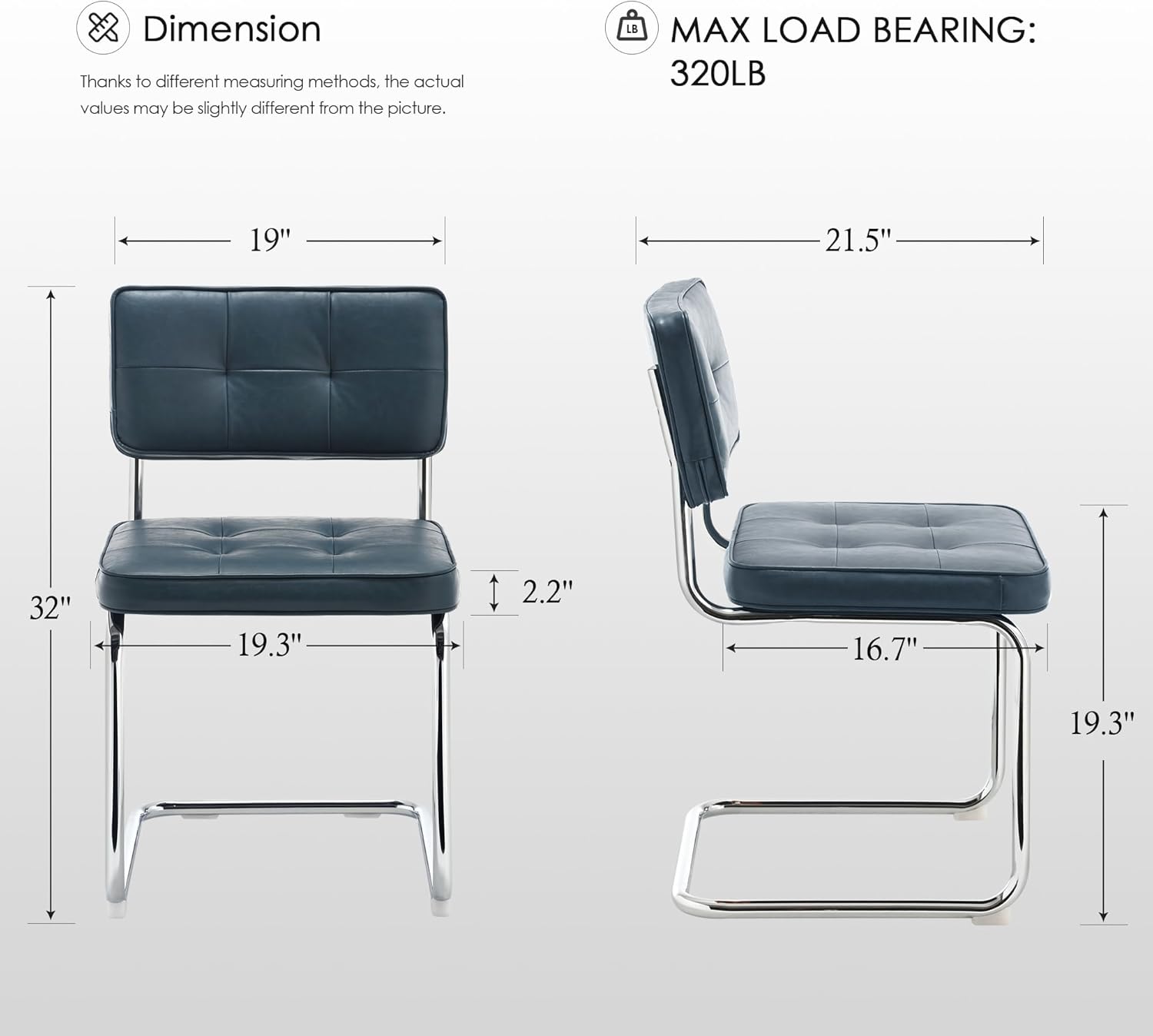 Zesthouse Faux Leather Dining Chairs Set of 6, Industrial Metal Chairs with Stainless Chrome Legs, Mid Century Modern Cesca Chair for Kitchen & Dining Living Room, Upholstered Armless Chair, Blue