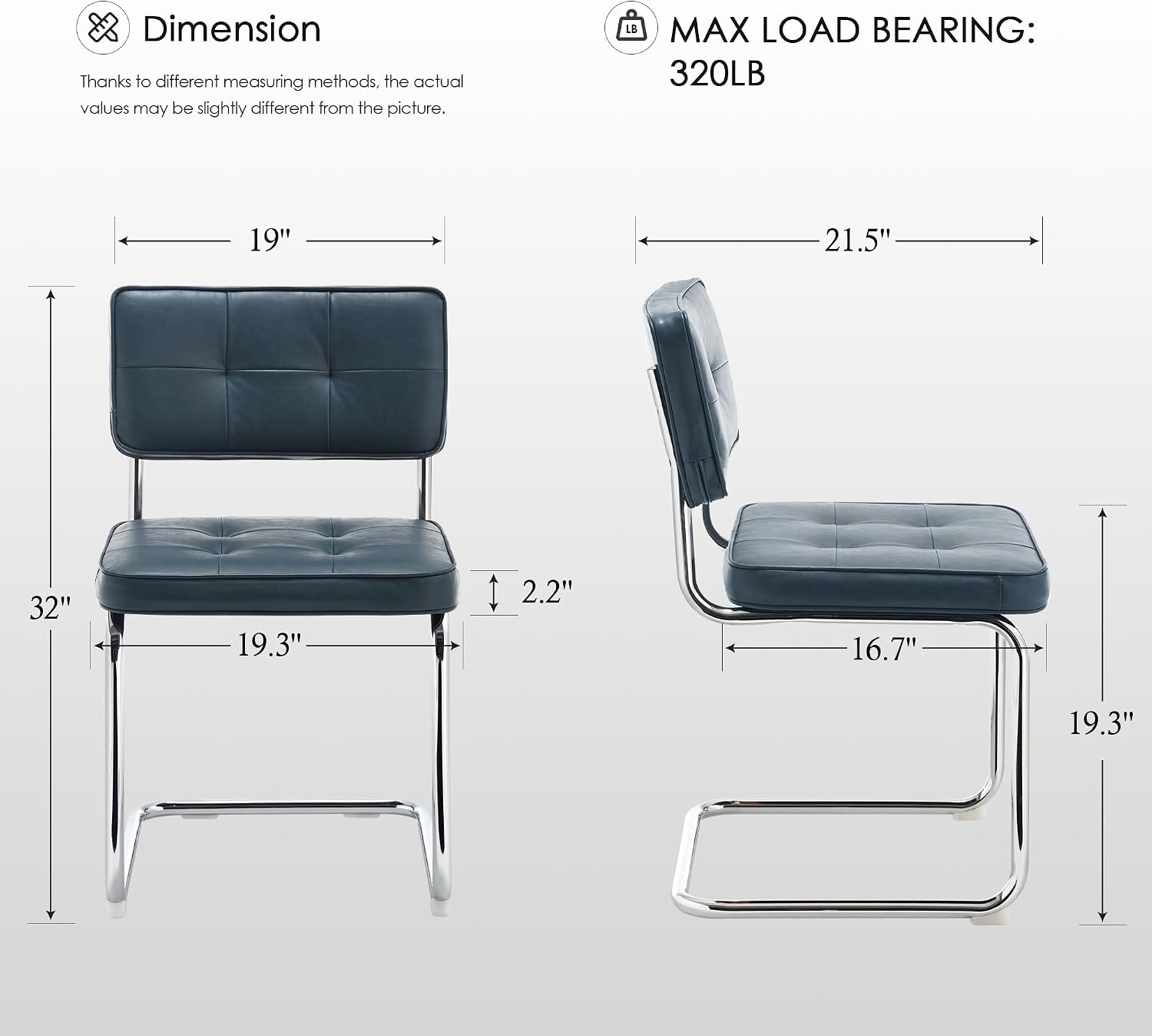 Zesthouse Faux Leather Dining Chairs Set of 6, Industrial Metal Chairs with Stainless Chrome Legs, Mid Century Modern Cesca Chair for Kitchen & Dining Living Room, Upholstered Armless Chair, Blue