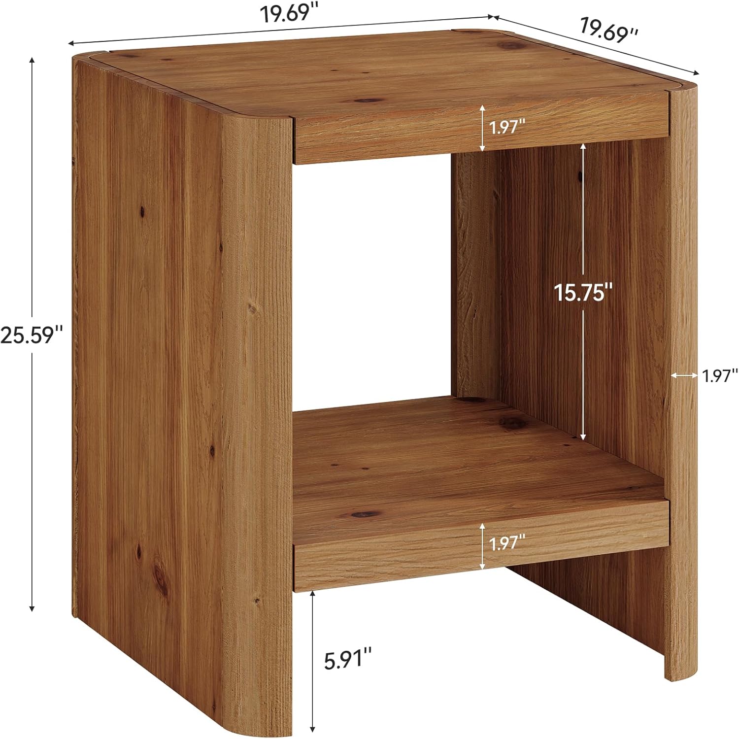 Solid Wood End Table, 2-Tier Small Side Table with Open Storage Shelf, Rustic Nightstand for Living Room, Bedroom, or Small Spaces, Easy Assembly (2, Natural Wood)