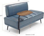 Waiting Room Bench Seating with 360-Degree Swivel Tray,Salon Reception Bench,Guest Lobby Chair,Beauty Barber Furniture,PU Upholstered Couch with Metal Legs and Backrest (PU with Tray, Grayish Blue)
