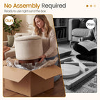 Giantex Round Ottoman with Storage, 360° Swivel Velvet Vanity Stool with Removable Lid, Wood Frame & Legs, Ottoman Foot Rest for Living Room, Bedroom, Makeup Room No Assembly (White & Walnut)