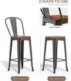 Aiho Bar Stools 30” Dining Chairs Outdoor Patio Bistro Set of 2 Metal Height Bar Stools with Wood Seat and Removable Backrest, Gloss Black