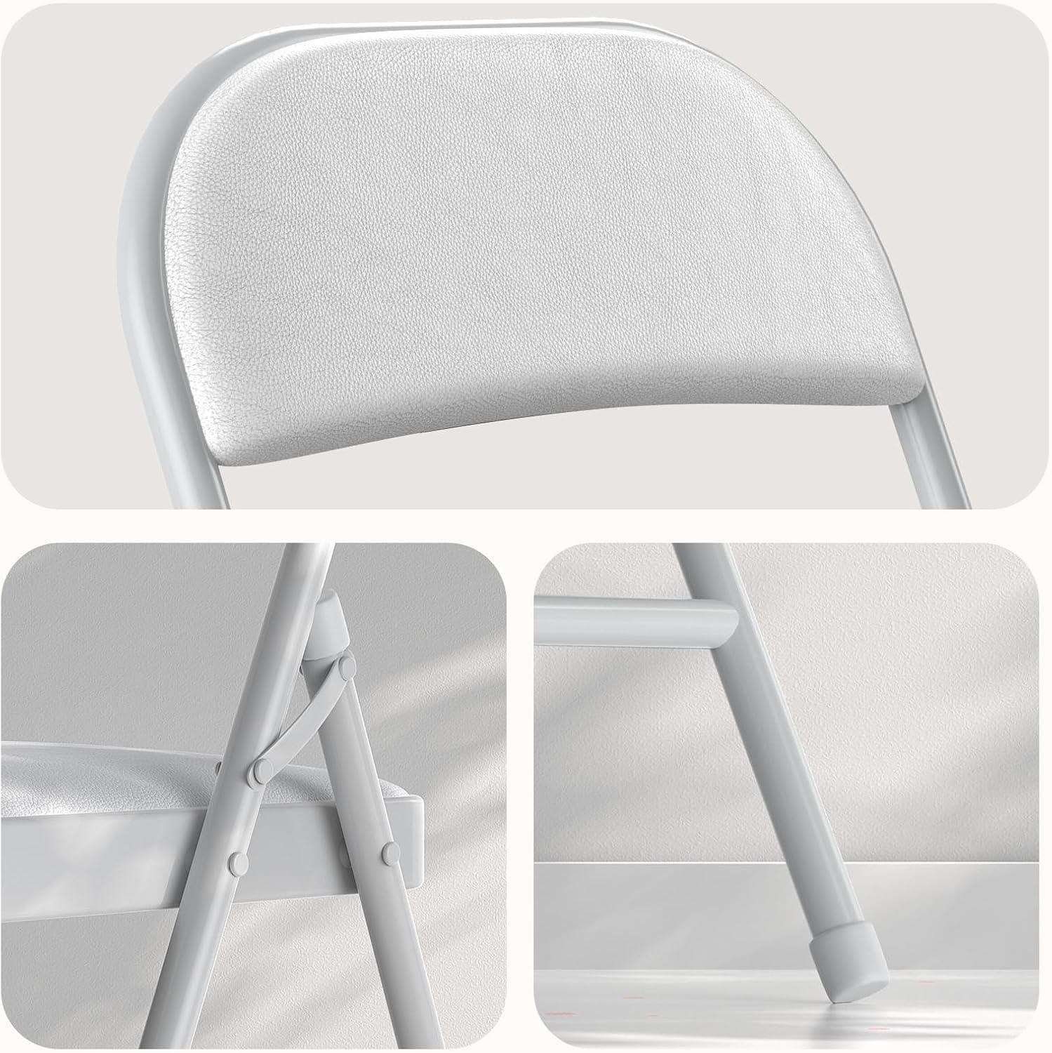Nazhura 4 Pack Folding Chairs with Padded Vinyl Cushion Chairs with Comfortable Cushion and Durable Steel Frame for Home and Office, for Indoor and Outdoor Events (White, Vinyl)