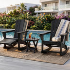 Adirondack Rocking Chair with Retractable Ottoman,Outdoor Folding Adirondack Chair with Cup Holder,HDPE All-Weather Patio Lounge Chair for Porch,Lawn, Poolside, Black