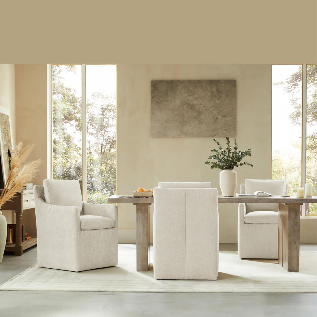 KISLOT Upholstered Dining Chairs with Casters, No Assembly Modern Accent Armchair with Rollers for Dining Room, Bedroom, Living Room, Reading Room, Already Assembled, Beige, 2 Box
