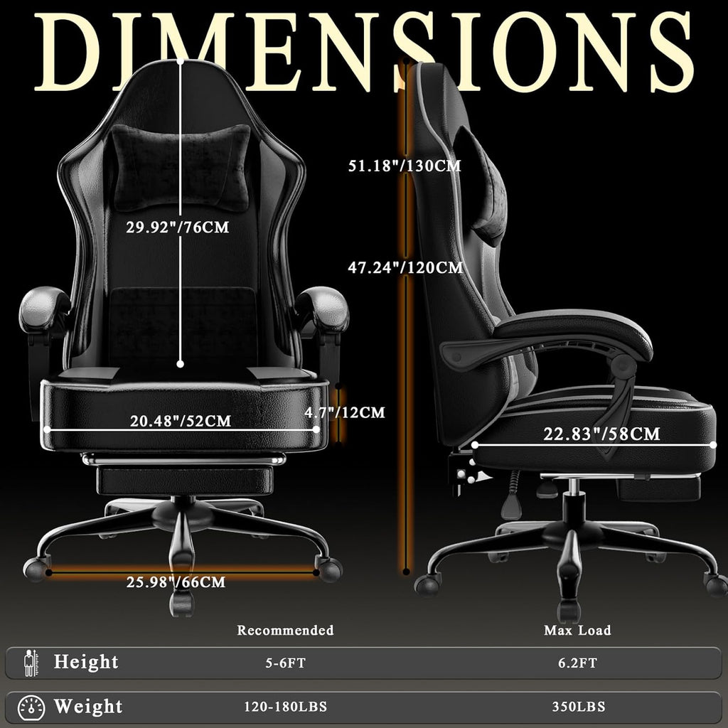 Gaming Chair with Pocket Spring Cushion and Footrest, Ergonomic Computer Chair for Adults, Breathable PU Leather Game Chair