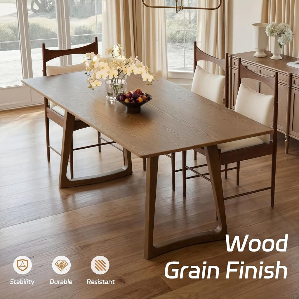 HNY 63'' Rectangular Wooden Dining Table, Farmhouse Kitchen Table for 4 to 6, Mid Century Modern Dinner Table for Breakfast/Dining Room/Restaurant/Living Room, Walnut
