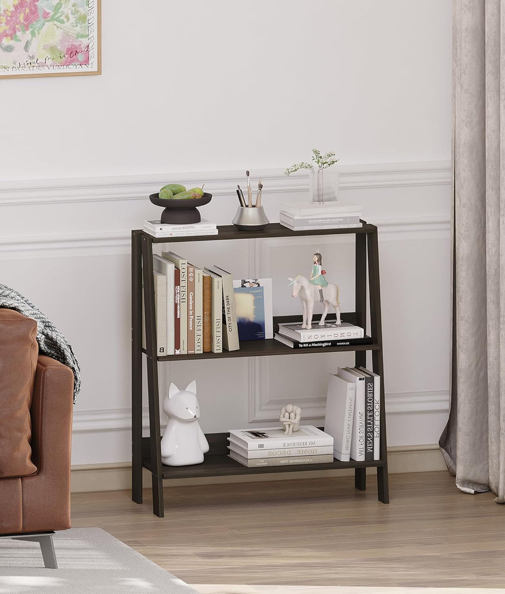 2 Tier Bathroom Ladder Shelf, Bathroom Ladder Shelves, Storage Organizer for Small Space, Freestanding Open Shelving Display Stand for Living Room Bedroom Kitchen, Black