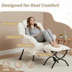 Cozy Lazy Chair and Ottoman, Large Contemporary Peach Beige Accent Chair Set, Leisure Upholstered Reading Armchair for Bedroom, Living Room, Dorm Rooms, Office, Balcony