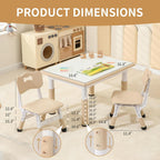 Hulaibit Toddler Table and 2 Chairs, Height-Adjustable Kids Table and Chairs Set, 31.5''L x 23.6''W Children Activity Table for Boys and Girls Aged 3-8