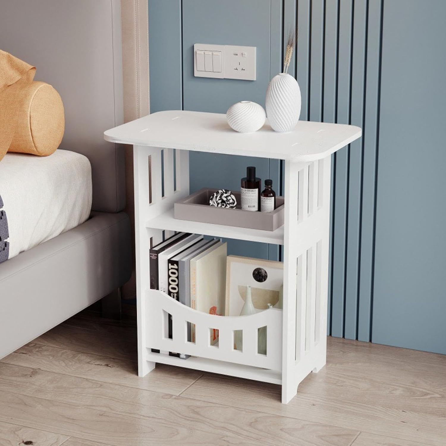 3-Tier Small Side Table with Storage, Bedside Table White Nightstand for Bedroom, End Tables Living Room, Coffee Tables for Living Room, Bedroom Living Room Furniture for Small Space