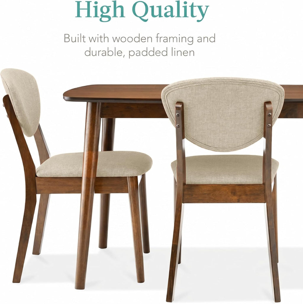 Best Choice Products 5-Piece Dining Set, Compact Mid-Century Modern Table & Chair Set for Home, Apartment w/ 4 Chairs, Padded Seats & Backrests, Wooden Frame - Walnut/Oatmeal