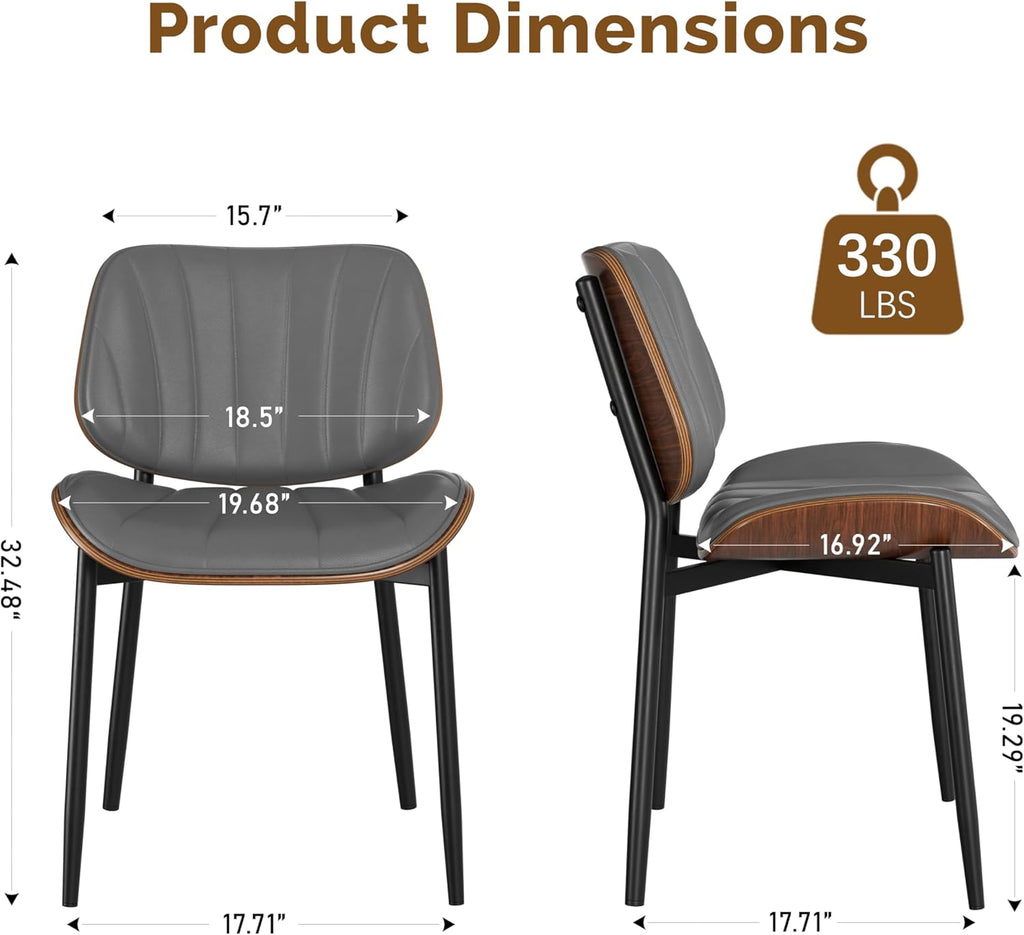 Dining Chairs Set 2 Solid Wood Backrest Modern Metal Chairs Upholstered Pu Leather Dining Chairs with Adjustable Foot Pad for Kitchen Dining Room Deep Grey