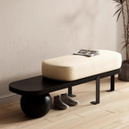 Wooden Boucle Bench with Abstract Metal Legs - Modern Upholstered Entryway and Living Room Bench for Shoe Changing - Stylish End of Bed Seating