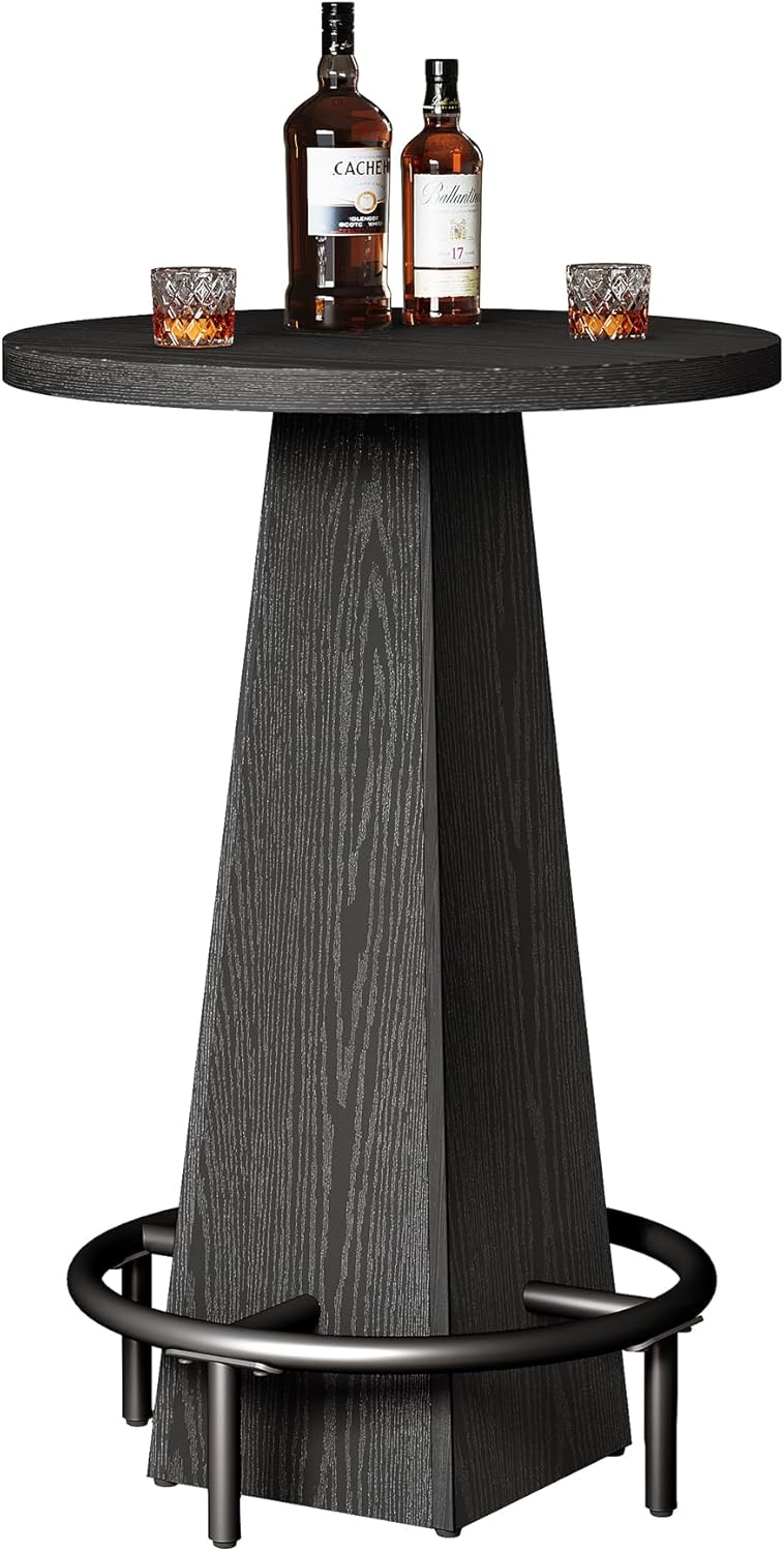 Tribesigns Bar Table, 37.4" High Round Pub Table for Small Bars, Dining Room, Kitchen, Black (Only Table)