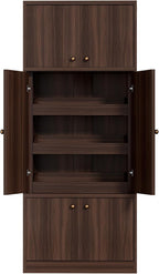 Tall Kitchen Pantry Cabinet 71 Inch, Freestanding Storage Cabinet with Doors and Adjustable Shelves, E1-Grade Wood, Walnut Finish for Kitchen Pantry Storage