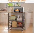 NTE Rolling Kitchen Microwave Cart, 3 Tier Microwave Stand with Storage, Small Kitchen Island on Wheels, Kitchen Storage Cart with 6 Hooks for Kitchen, Coffee Bar, Living Room, Balcony