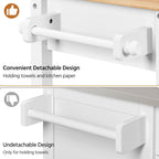Yaheetech Kitchen Island Cart on Wheels with Bamboo Tabletop, 3-Tier Rolling Kitchen Island Microwave Cart with Drawer, Detachable Towel, 3 Hooks, 17" D x 37.5" W, White