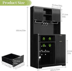 Saudism Coffee Bar Cabinet with Mini Fridge, 72" Tall Wood Mini Fridge Cabinet with Storage, RGB Light, Cup Holder, for Home Kitchen Dining Room, Black